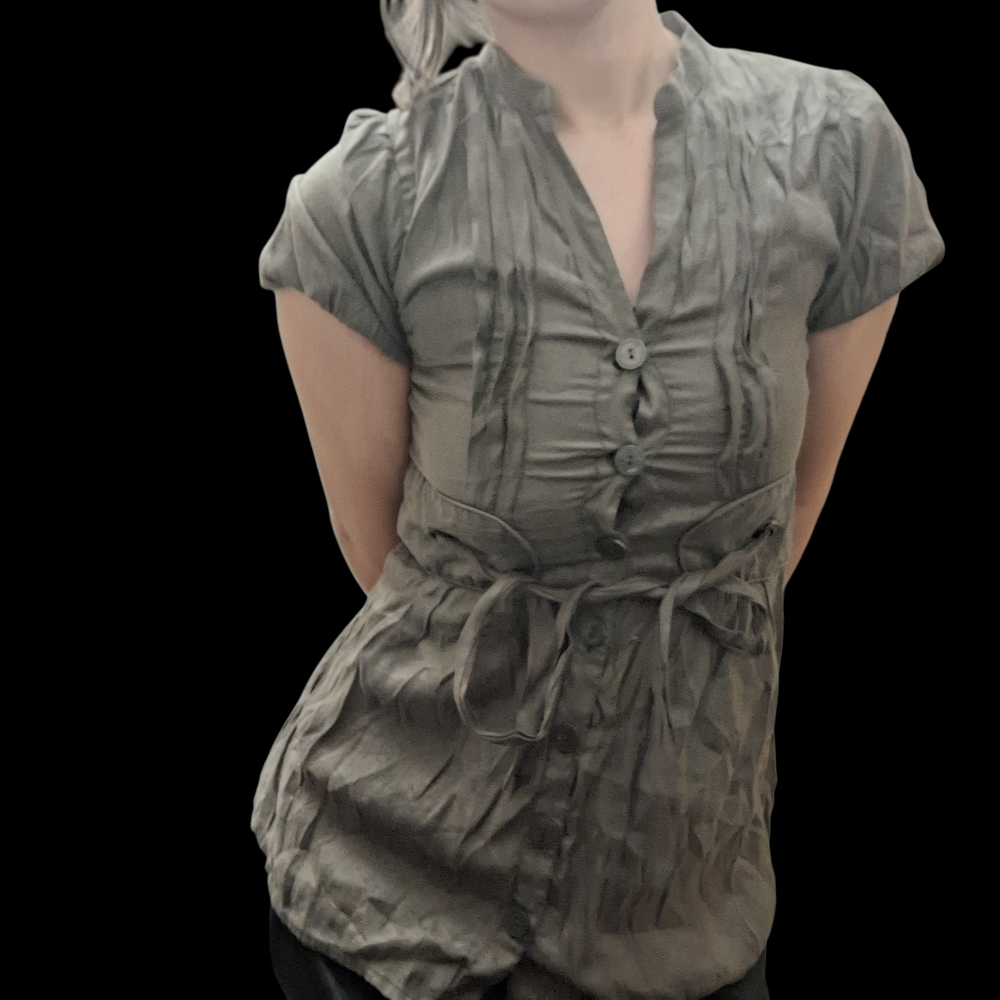 Flutterbye Vintage Y2K Olive Green Pleated Fairycore Blouse S